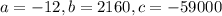 a = -12, b = 2160, c = -59000