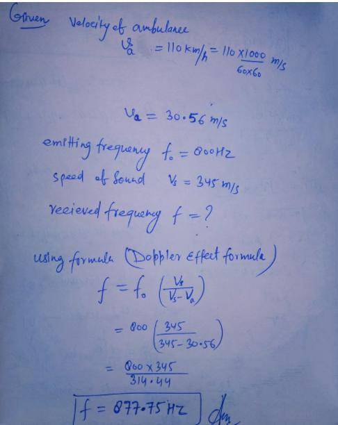 What frequency is received by a person watching an oncoming ambulance moving at 110 km/h and emittin