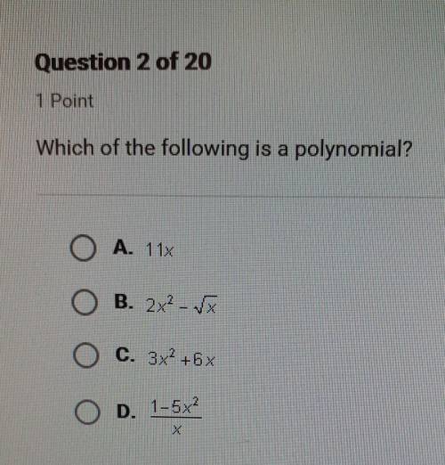 Please no guess which of the following is a polynomial?