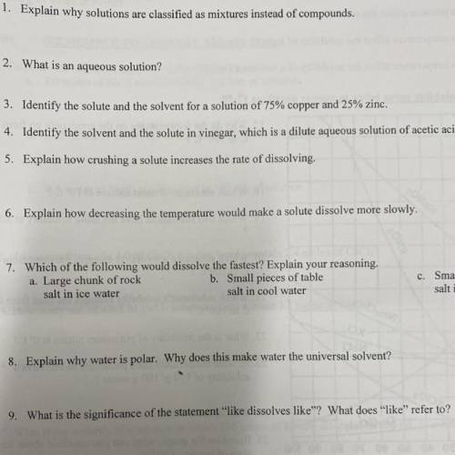 1. Explain why solutions are classified as mixtures instead of compounds.