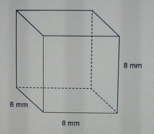 What is the surface area of the cube?A. 64 mm2B. 192 mm2C. 384 mm2D. 512 mm2