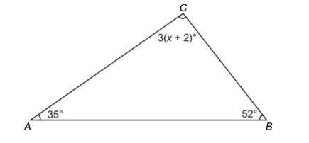 Triangle ABC has angle measures as shown. A. What is the value of x? Show your work. B. What is the