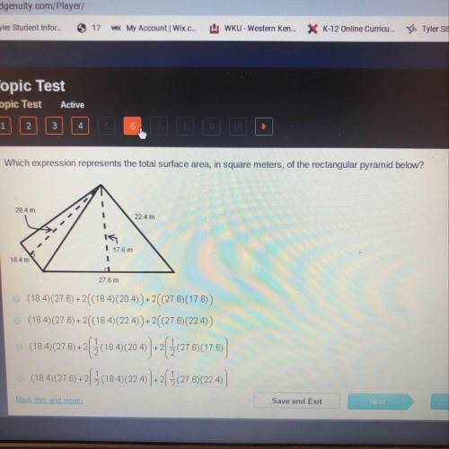 Which expression represents the total surface area, in square meters, of the rectangular pyramid bel