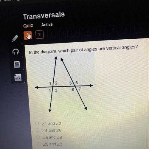 In the diagram, which pair of angles are vertical angles?