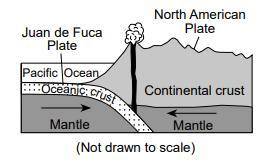 The image below shows a side view of the tectonic plate boundary between the Juan de Fuca Plate and