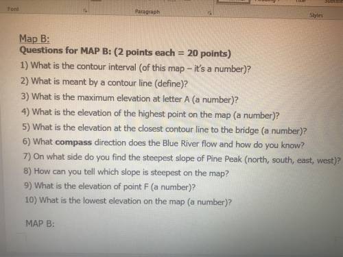 Map B questions for Map B (2 points each= 20 points  Map c as well