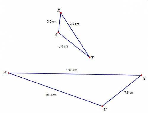 Which statements accurately describe the triangles? Check all that apply.  The common ratio between
