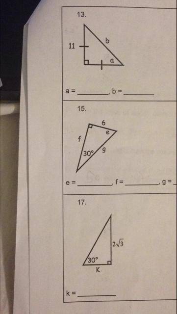 Help me, please. Use the special right tringle properties to find the missing side or angle lengths.
