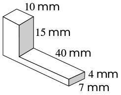 This diagram shows the dimensions of a plastic tab used in a toy. What is the volume of the plastic