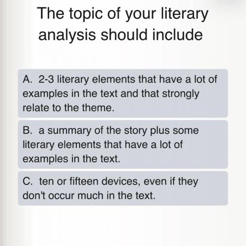 What should the topic of your literary analysis include?  *please see picture for answer choices* *s