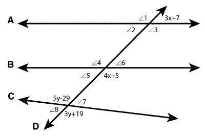In the following diagram, A || B. 1. Use complete sentences to explain how the special angles create