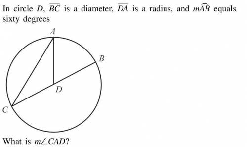 In the circle shown D, BC is a diameter, DA is a radius and mAB equals sixty degrees What is