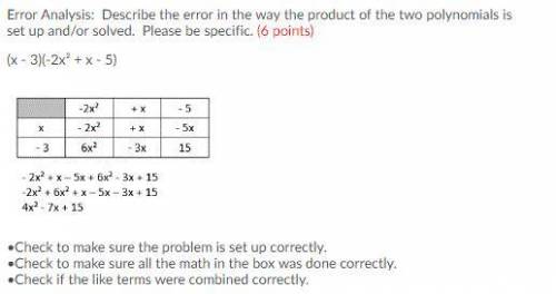 Error Analysis: Describe the error in the way the product of the two polynomials is set up and/or so