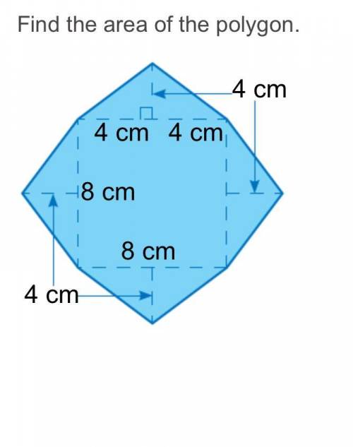 Find the area of the polygon.4 cm8 cm8 cm4 cm4 cm4 cmThe area of the polygon is nothing ▼ cm.cm.cm s