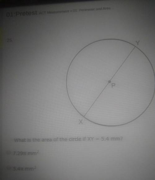 Can someone help me with this please what is the area of the circle if xy=5.4mm?