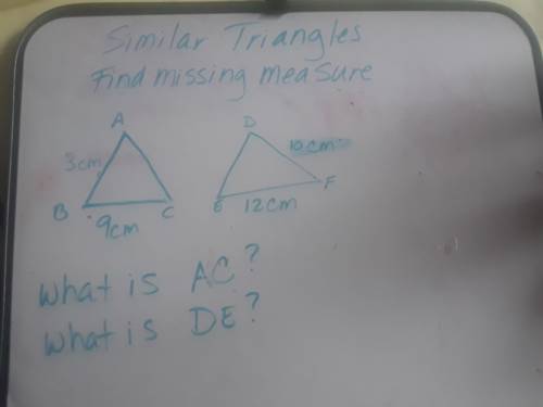 Math finding missing measure on similar triangles.