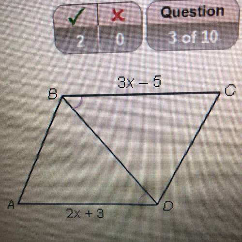 Find the value of x for which ABCD must be a parallelogram.