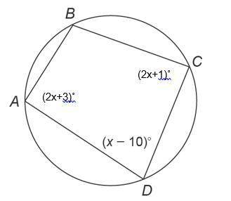 Quadrilateral ABCD is inscribed in a circle. Find the measure of each of the angles of the quadrilat