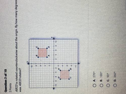 Abcd is rotated counterclockwise about the origin.By how many degrees was abcd rotated?