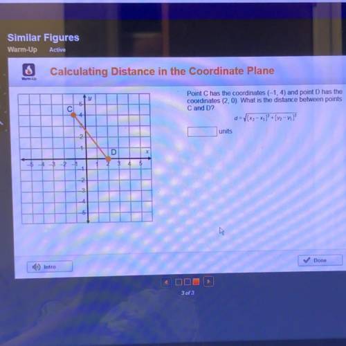 Point C has the coordinates (-1, 4) and point D has the coordinates (2, 0). What is the distance bet