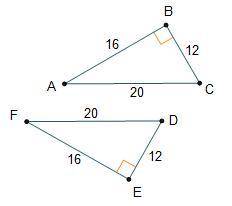 The triangles are congruent by the SSS congruence theorem.  Triangles A B C and F E D are shown. Tri