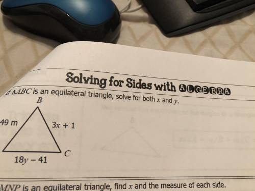 ABC is an equilateral triangle, solve for both x and y