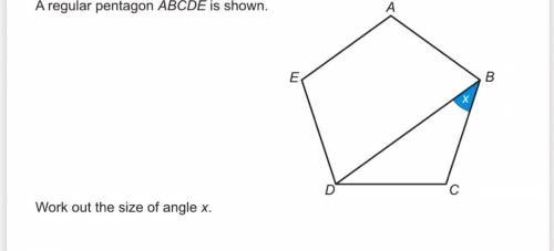 A regular pentagon ABCDE is shown  Work out the size of X