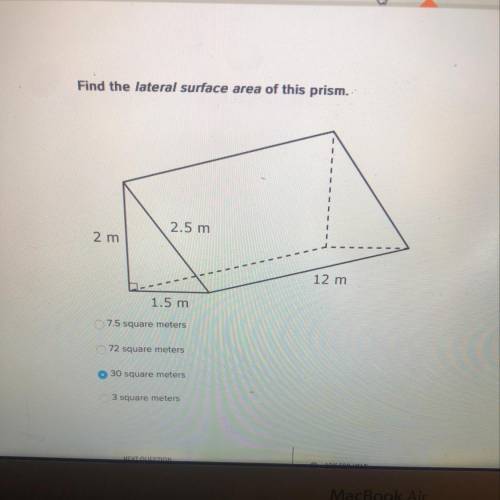Find the lateral surface area of this prism. 7.5 square meters 72 square meters 30 square meters 3 s