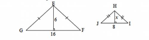 The isosceles triangles below are similar. a. What is the similarity ratio of triangle EFG to triang