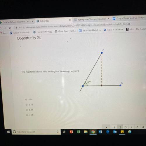 The hypotenuse is 10ft. Find the length of the orange segment.