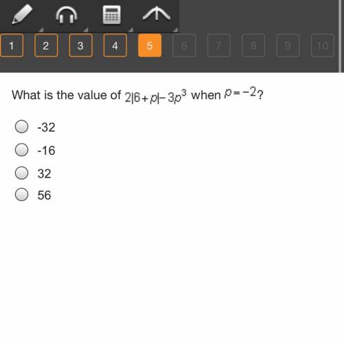 What is the value of 2 StartRoot 6 + p EndRoot minus 3 p cubed when p = negative 2? -32 -16 32 56  P