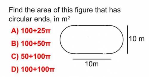 Find the area of a this figure that has circular ends in meters squared