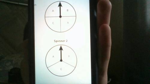 Two spinner are shown. Which best explains why one spinner is more likely to land a section labeled