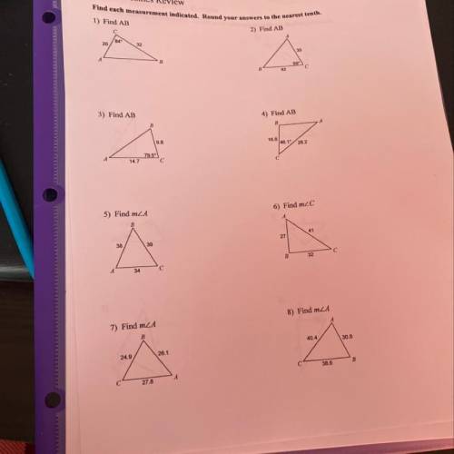 Can someone help me on this Law of Cosines Review worksheet?