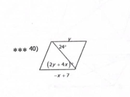 Find the value of x and y that ensure each quadrilateral is a parallelogram.