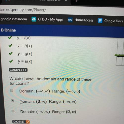 Which shows the domain range of these function? -domain: (-infinity, infinity) Range: (-infinity, in