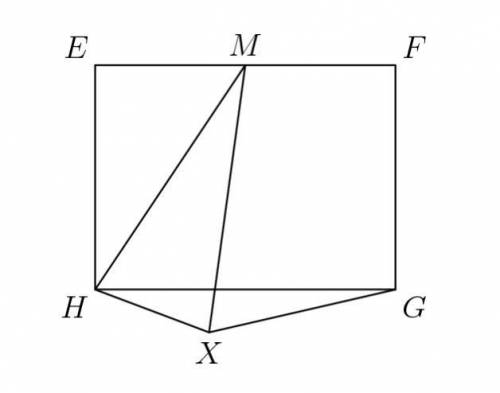In rectangle EFGH, EH = 3 and EF = 4. Let M be the midpoint of , and let X be a point such that MH =