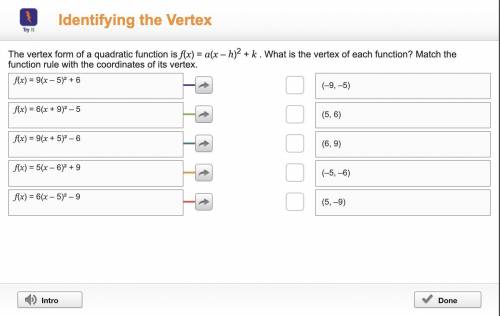 The vertex form of a quadratic function is f(x) = a(x-h)2 + k. What is the vertex of each function?