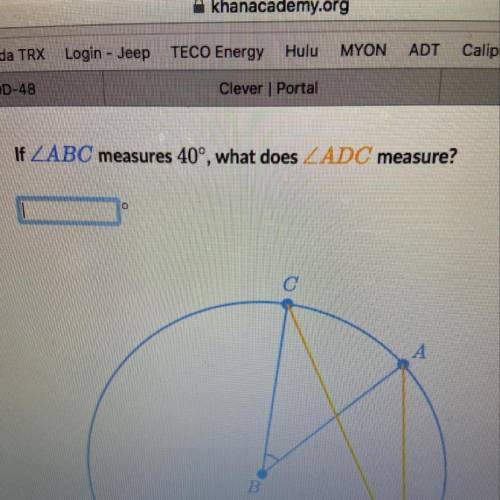 If ZABC measures 40°, what does ZADC measure?