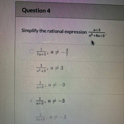 Simplify the rational expression  a^2+3/a^2+6a+9