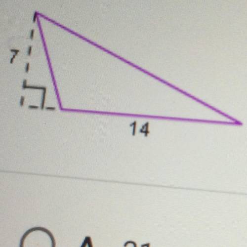 What is the area of the obtuse triangle given below? A. 21 sq. units B. 98 sq. units C. 49 sq. units