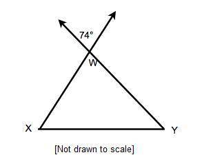 What is the measure of Angle X W Y? 16 degrees 74 degrees 106 degrees 116 degrees