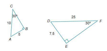 The triangles below are similar.Which similarity statements describe the relationship between the tw