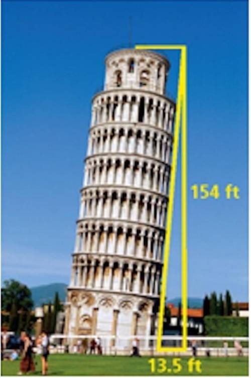 A point on the top of the Leaning Tower of Pisa is shifted about 13.5 ft horizontally compared to th