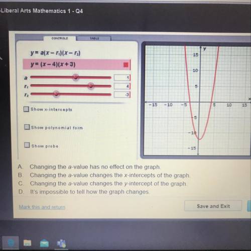 Which of the following describes what happens when you change the a value in the equation shown belo