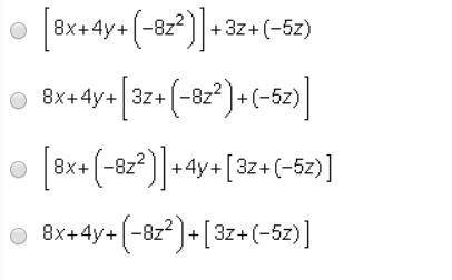 Which expression shows the sum of the polynomials with like terms grouped together? (8x+3z-8z^2) + (