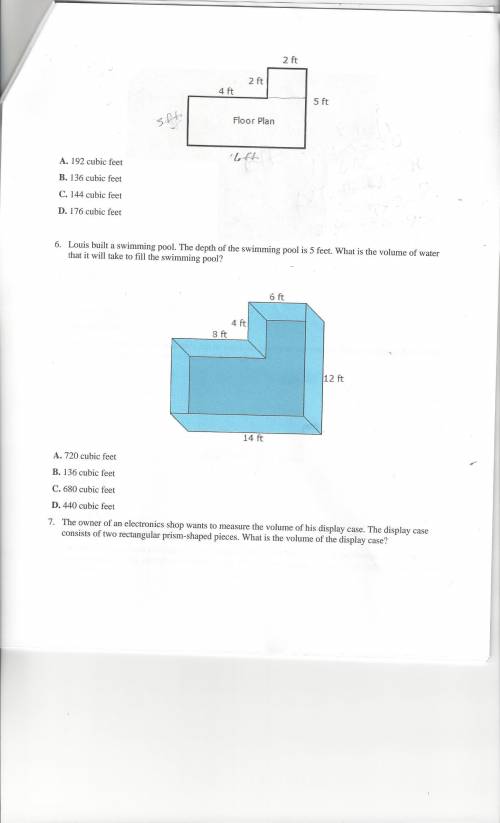Louis built a swimming pool. The depth of the swimming pool is 5 feet. what is the volume of water t