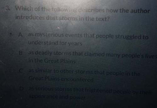 Which of the following describes how the author introduces dust storms in the text??