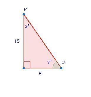 Use the image below to answer the following question. Find the value of sin x° and cos y°. What rela