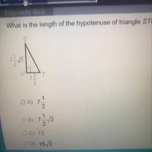 What is the length of the hypotenuse of triangle STU?